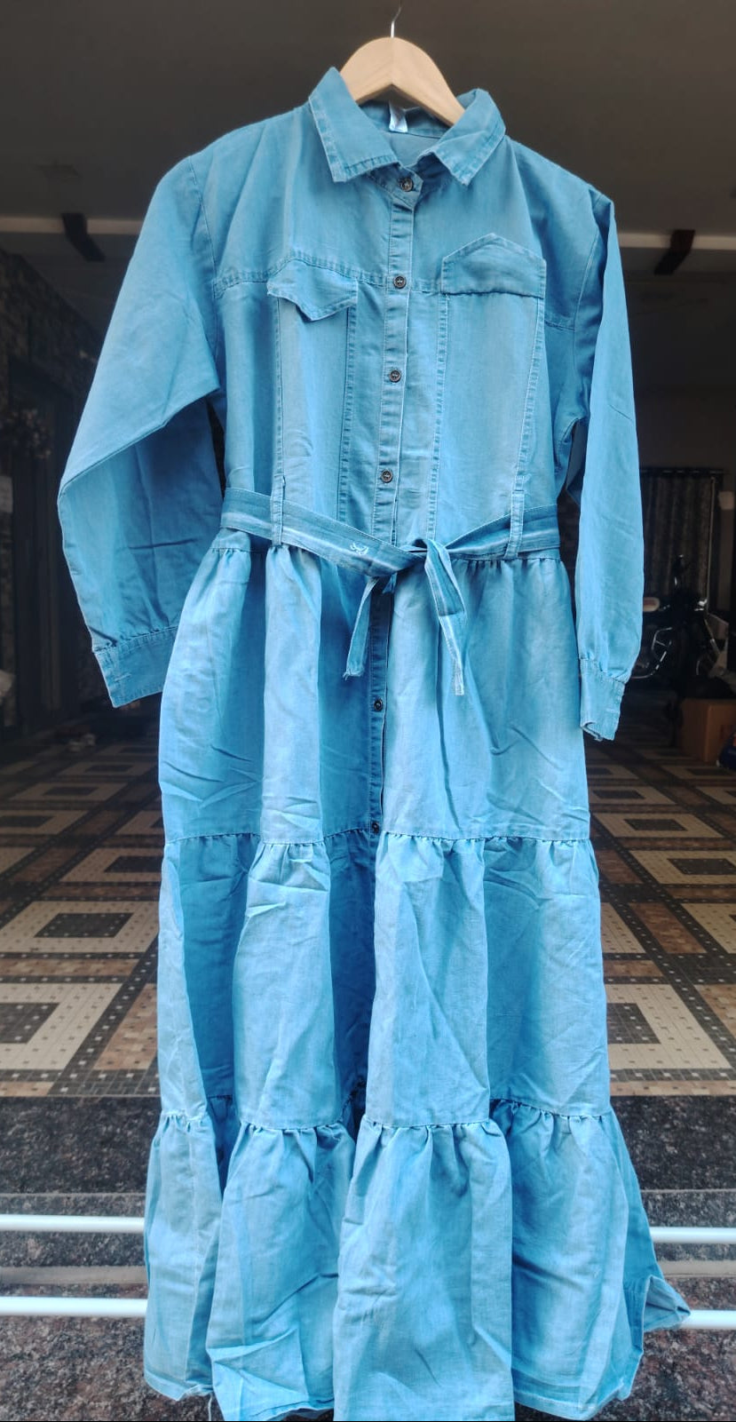 Denim Shirt Maxi Dress with Belt