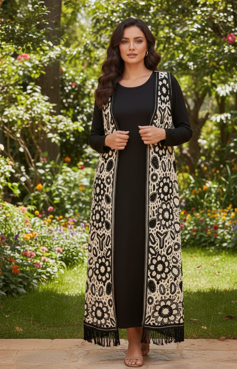 Black Boho Crochet Maxi Set