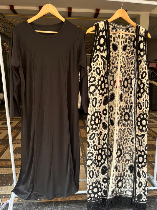 Black Boho Crochet Maxi Set