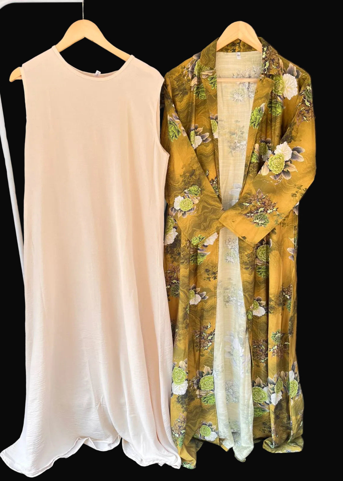 Maxi Gown with Mustard Floral Long Shrug