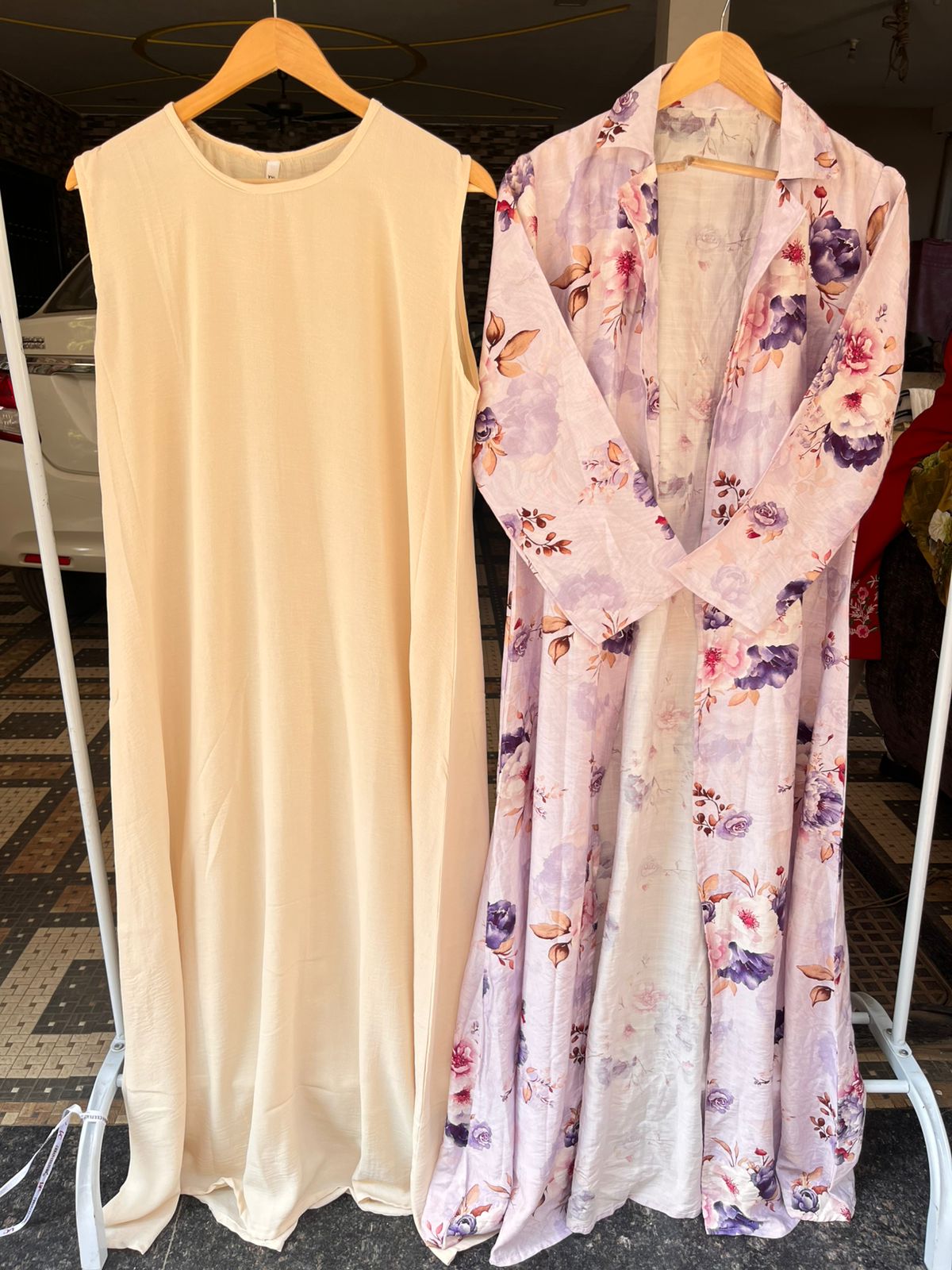 Maxi Gown with Lavender Floral Long Shrug