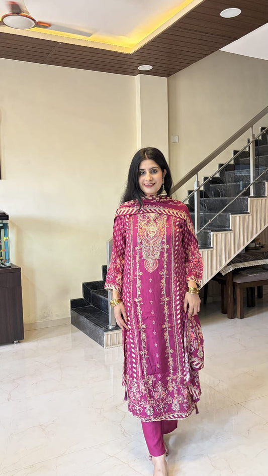 Magenta Embroidered Kurta Pant Set