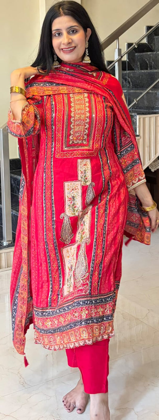 Red Traditional Kurta Pant Set with Dupatta