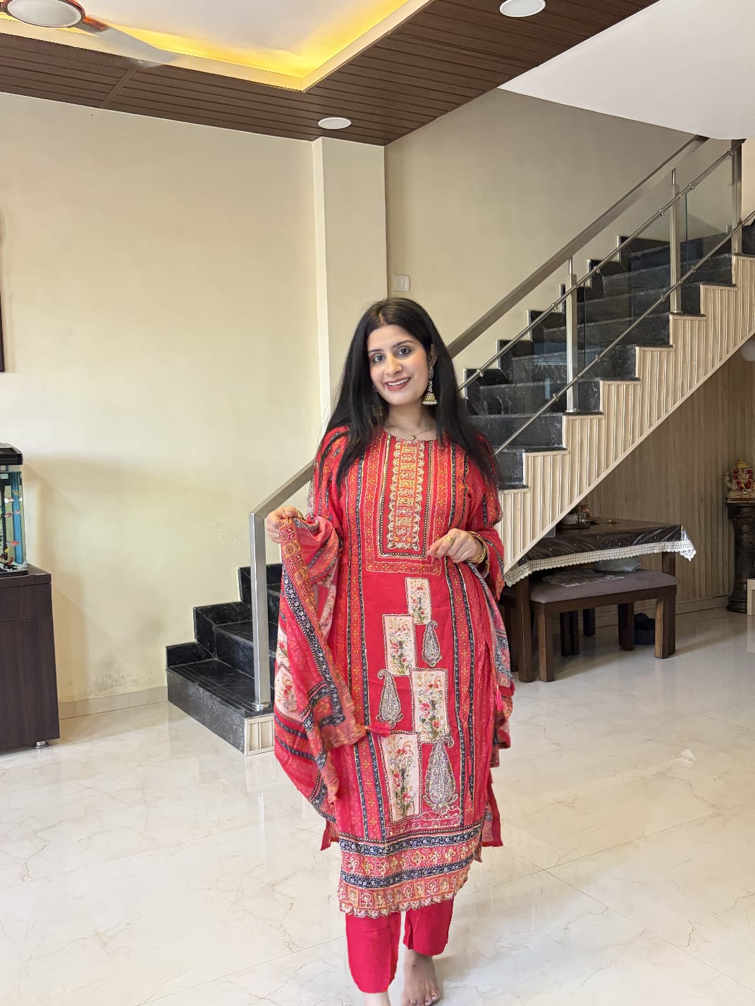 Red Traditional Kurta Pant Set with Dupatta