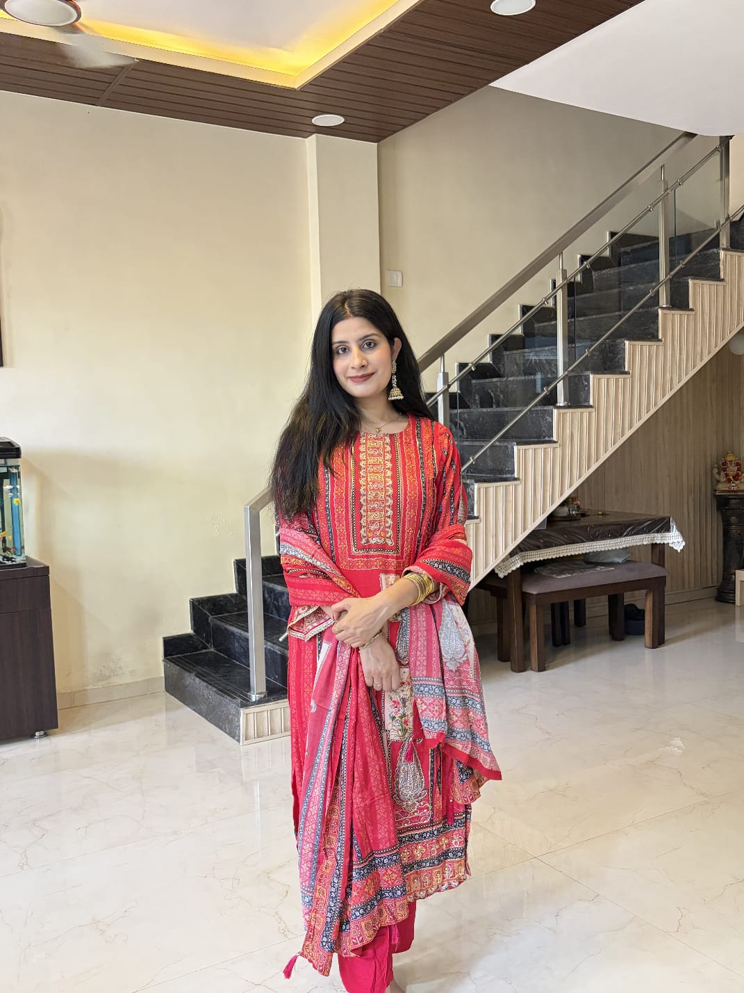 Red Traditional Kurta Pant Set with Dupatta