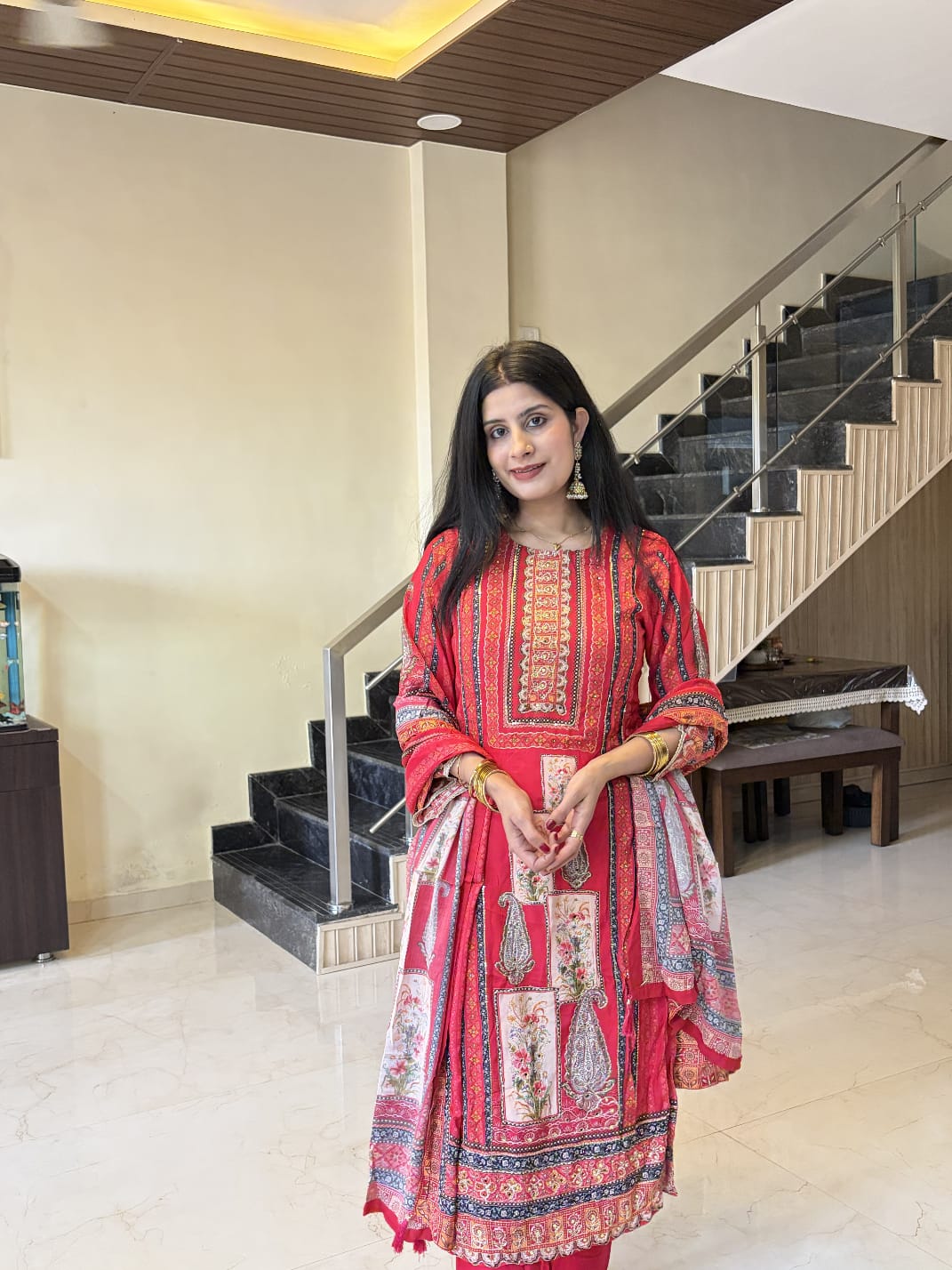 Red Traditional Kurta Pant Set with Dupatta