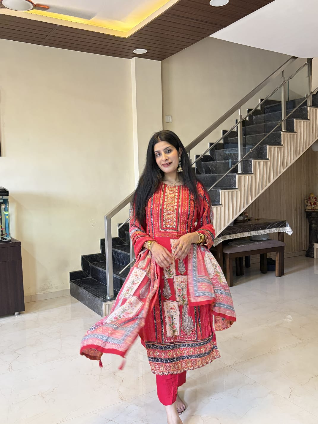 Red Traditional Kurta Pant Set with Dupatta