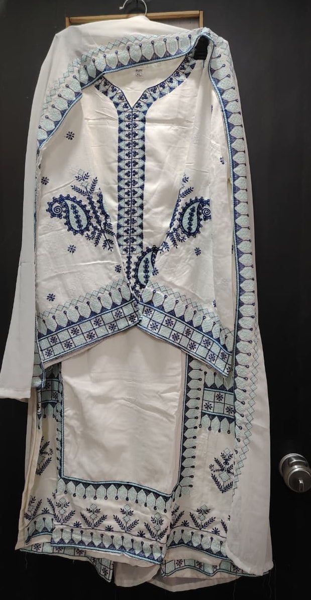 Florent Signature Embroidered Farshi Kurta Set – White Blue
