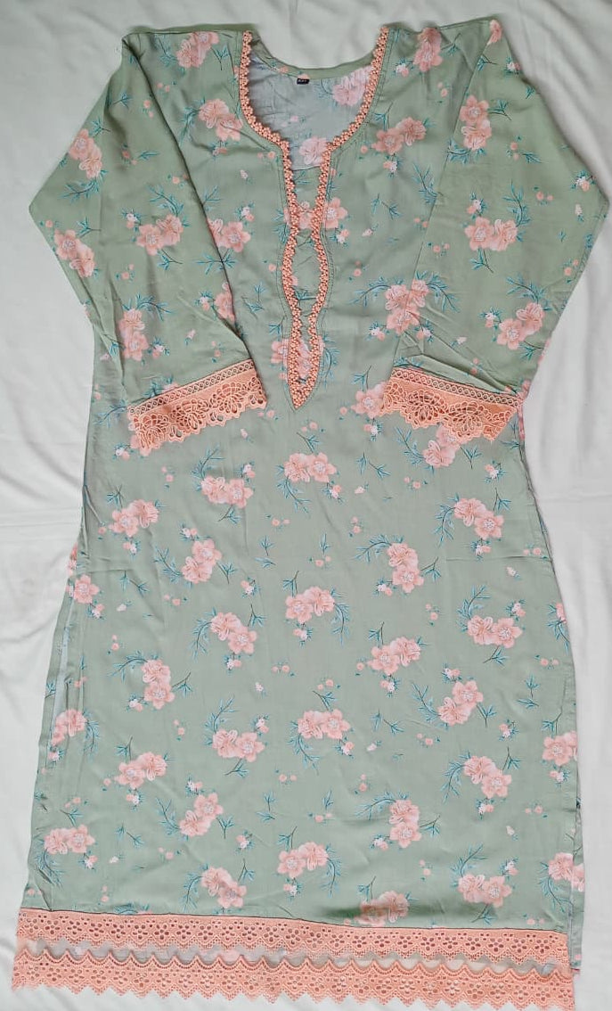 Green Printed Kurti Pant Set