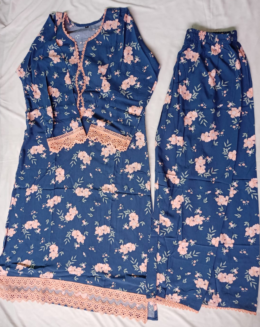 Blue Printed Kurti Pant Set