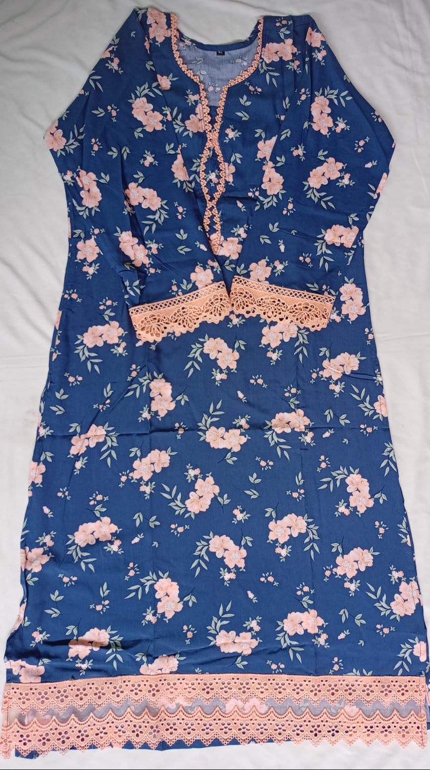 Blue Printed Kurti Pant Set