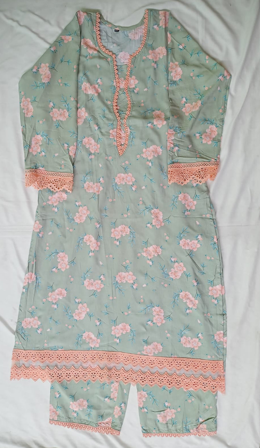 Green Printed Kurti Pant Set