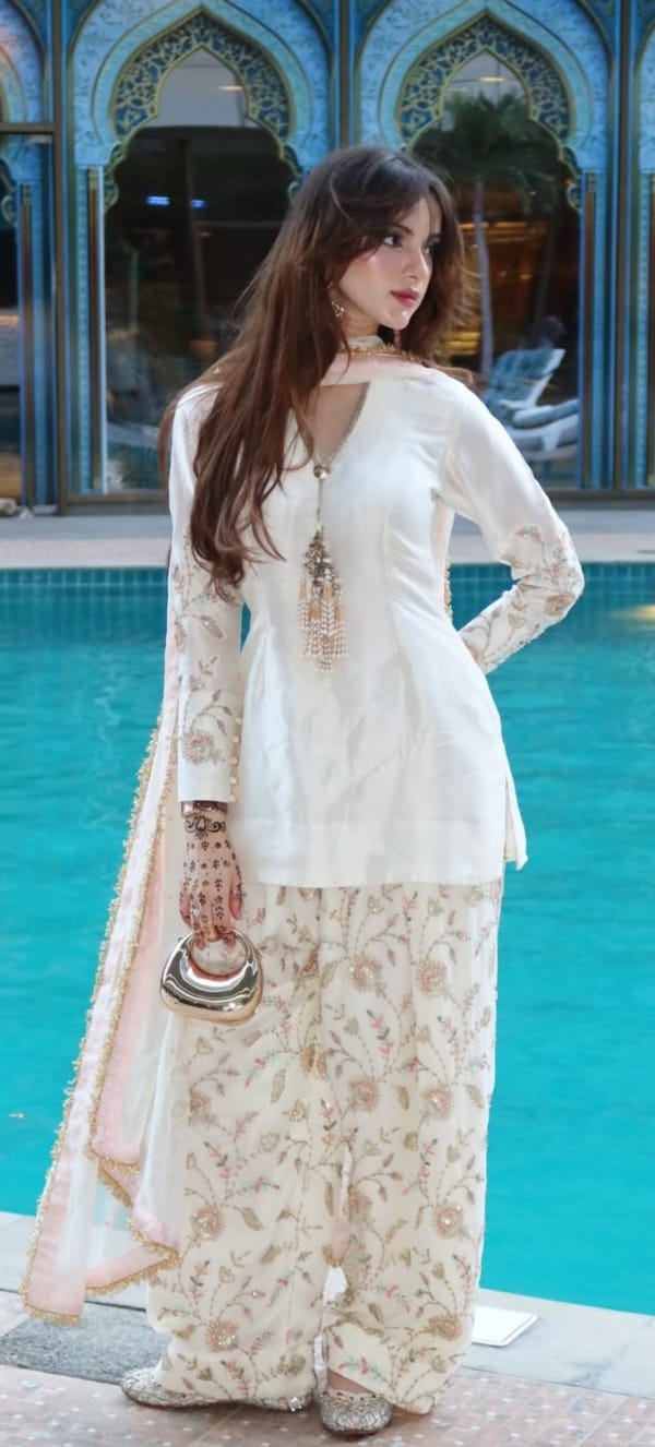 Ivory Embroidered Farsi Kurta Set with Dupatta