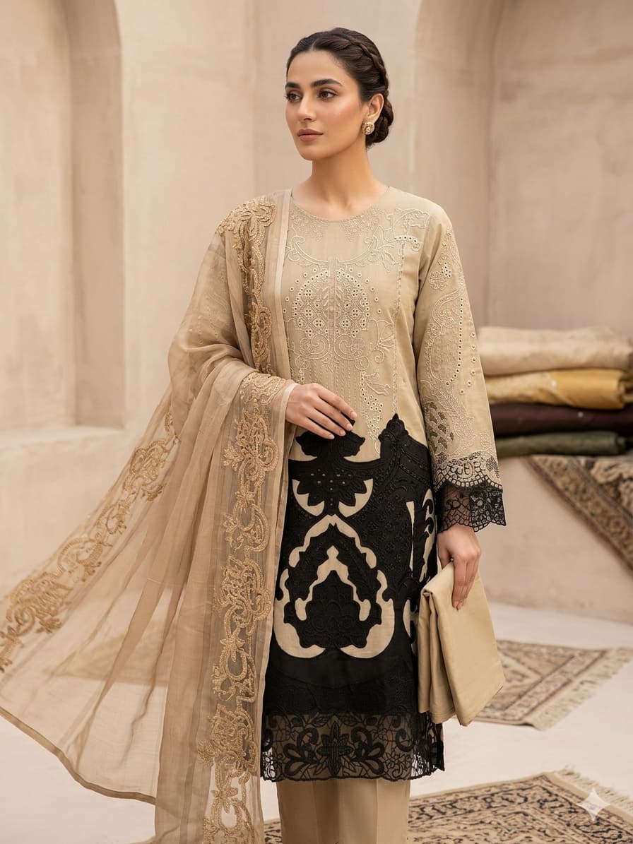 Black Ivory-MARIAB Embroidered Cotton Suit Set