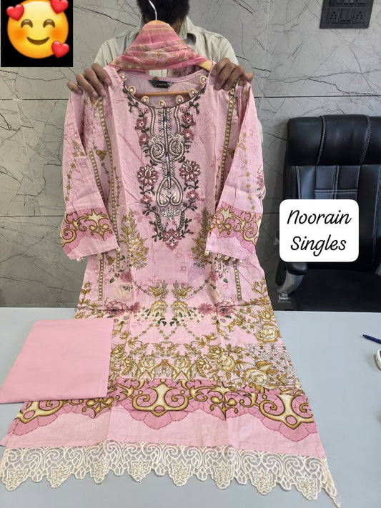JAZMIN Heavy Patch Work Suit –Baby Pink Embroidered