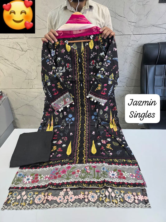 JAZMIN Heavy Patch Work Suit –Black Multi Floral