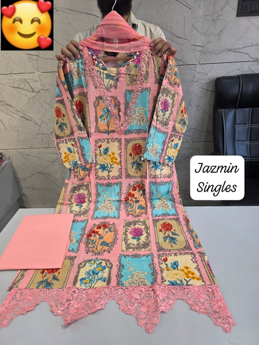 JAZMIN Heavy Patch Work Suit – Pink Multi Floral
