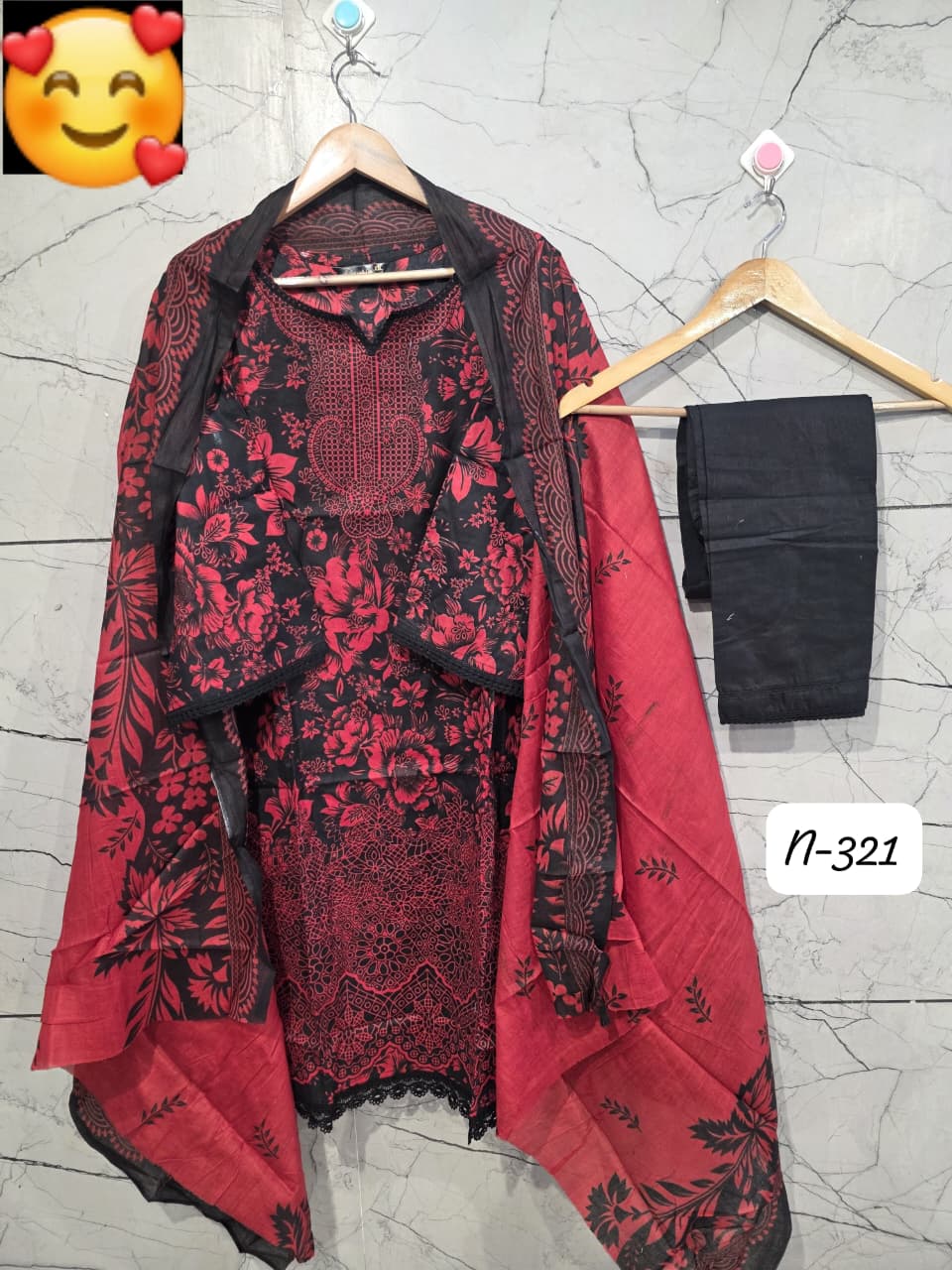 Lawn Suit Set – Red Black