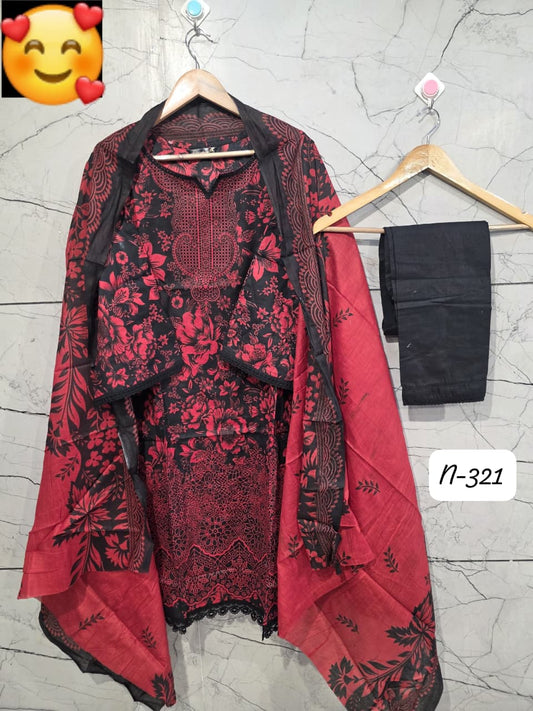 Lawn Suit Set – Red Black