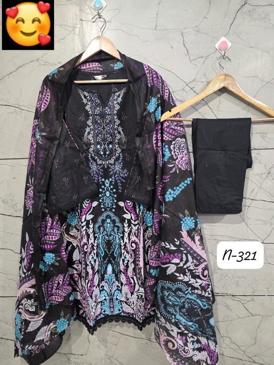 Lawn Suit Set – Black Multi