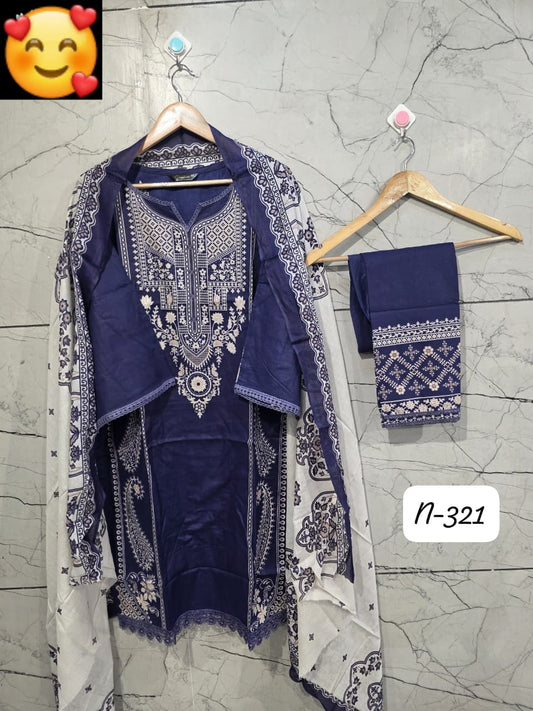 Lawn Suit Set – Royal Blue White