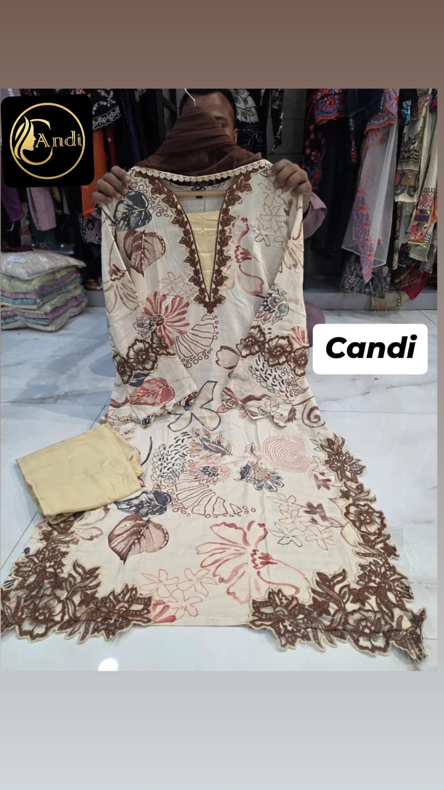 Mocha Brown- Floral Cutwork Suit Set