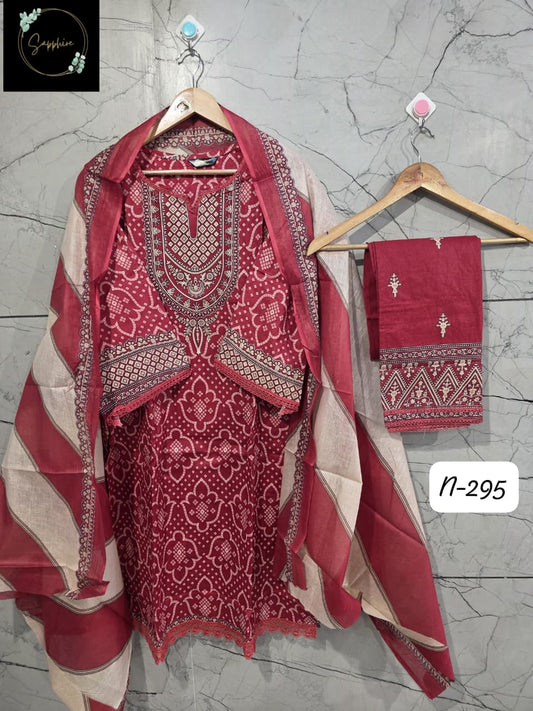 Red-allover-printed lawn kurta-set-dupatta