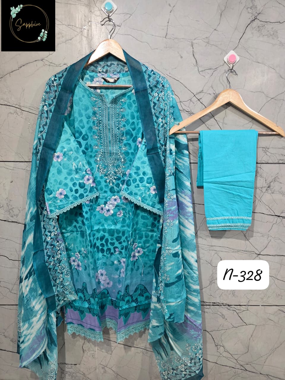 Lawn Suit Set Blue Mist Floral