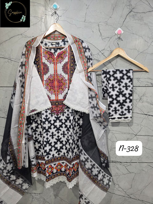 Lawn Suit Set  Siyah Gulnaar Suit Set