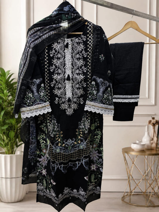 Black  Heavy Embroidered Suit Set