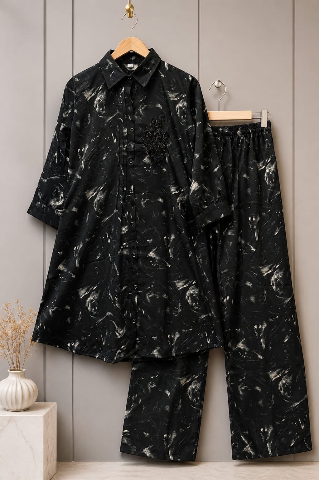 Crape Imported Fabric Co Ord set- Black