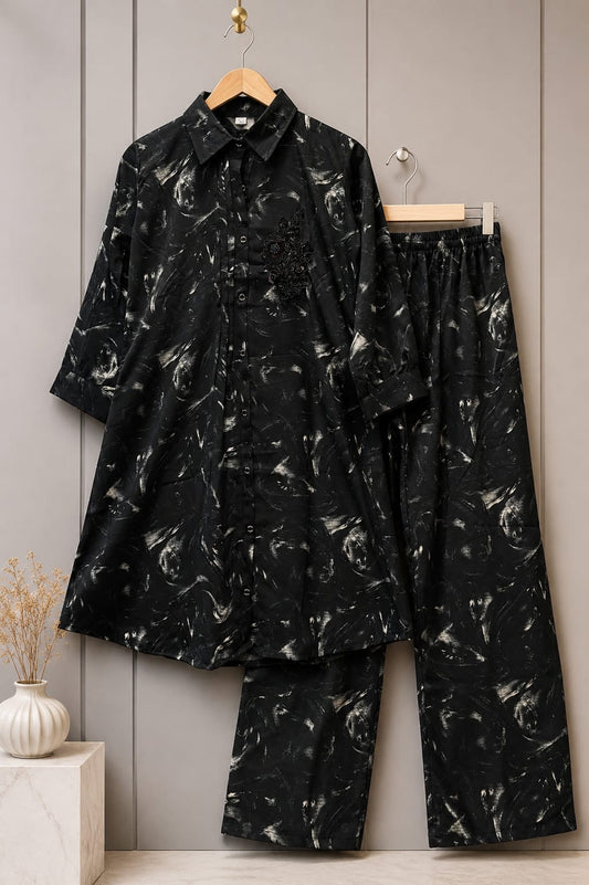 Crape Imported Fabric Co Ord set- Black