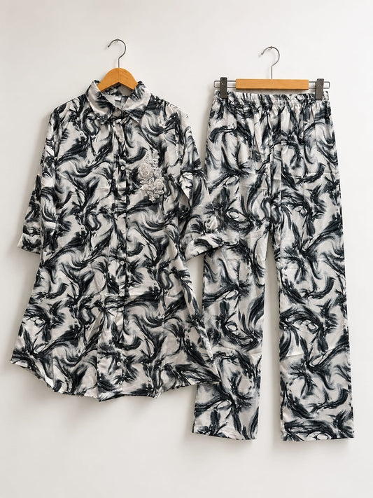 Crape Imported Fabric Co Ord set- gree