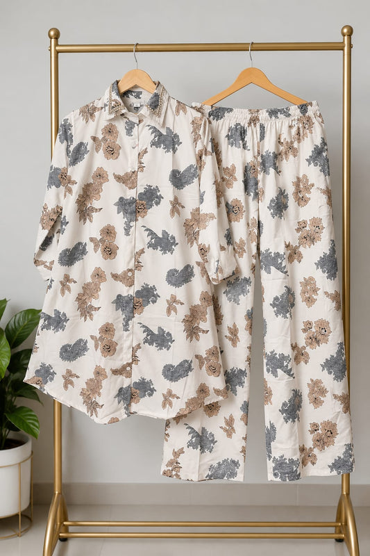 Crape Imported Fabric Co Ord set- white