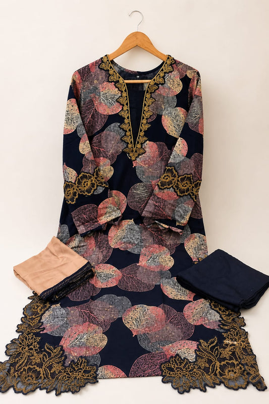Leaf Cutwork Suit Set – Navy Gold