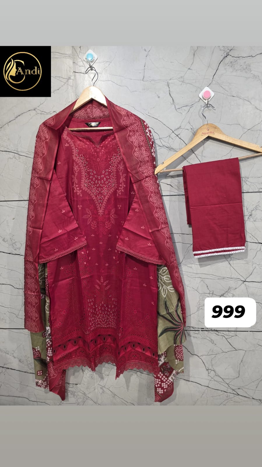 Lawn Suit Set-Red Printed