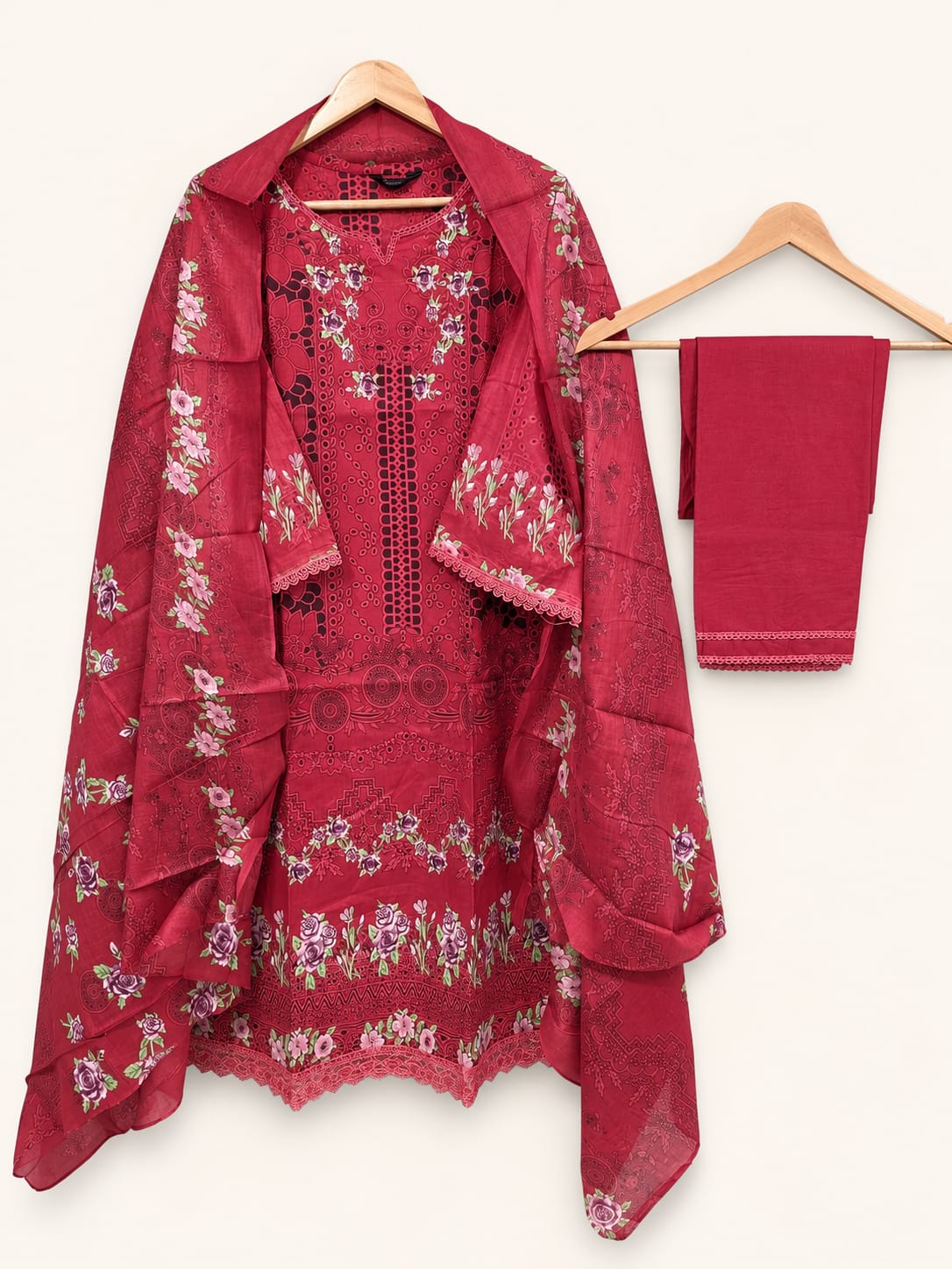 Lawn Suit Set red Floral
