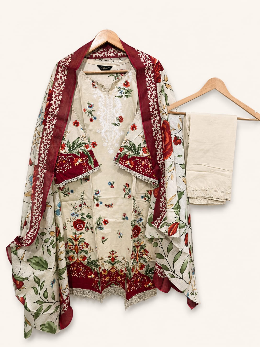 Lawn Suit Set creem Floral