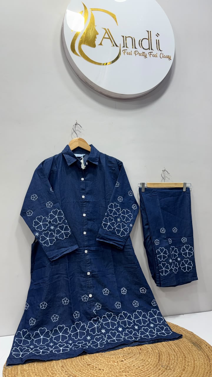 DENIM KURTI PANT CORD SET