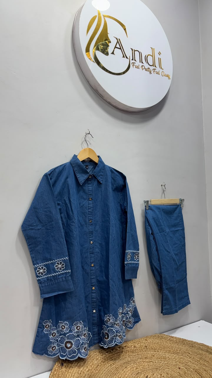 DENIM DARK BLUE  KURTI PANT CORD SET