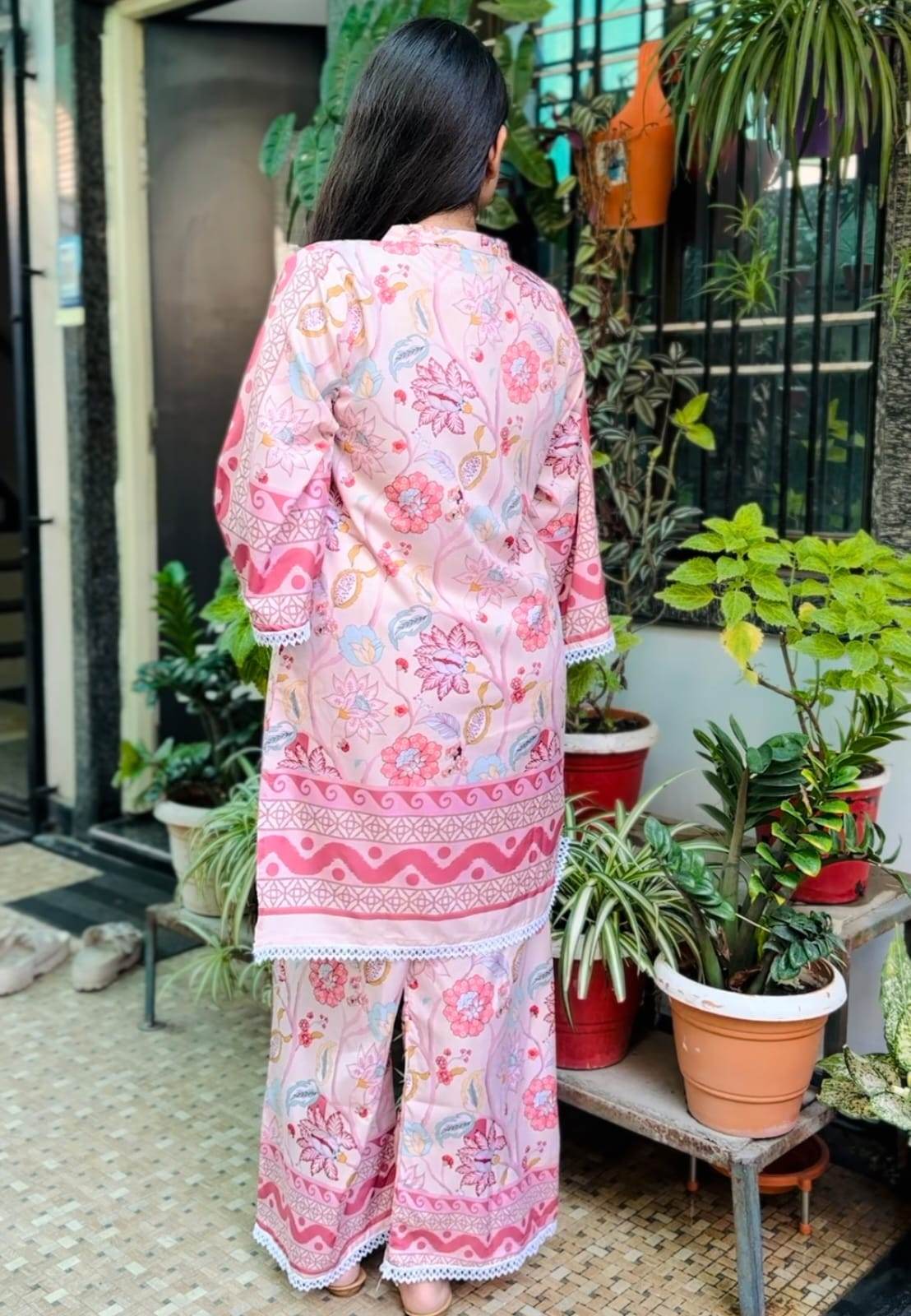 pink stylish turkish printed cord set for women - CandiRobes