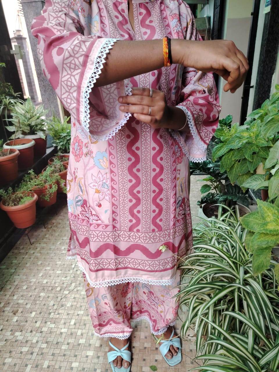 pink stylish turkish printed cord set for women - CandiRobes