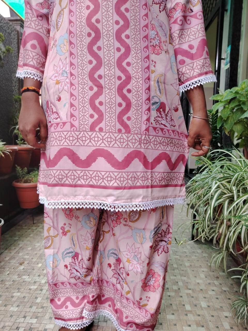 pink stylish turkish printed cord set for women - CandiRobes