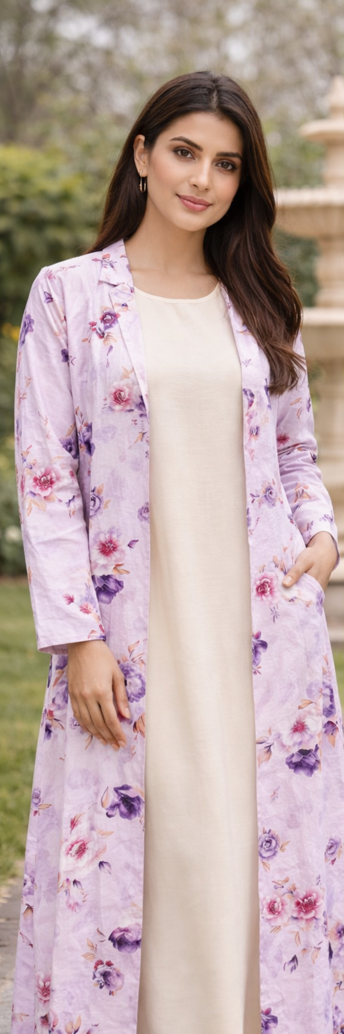 Maxi Gown with Lavender Floral Long Shrug