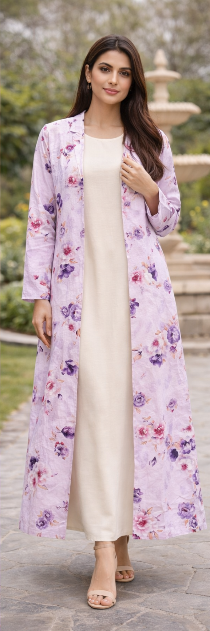 Maxi Gown with Lavender Floral Long Shrug