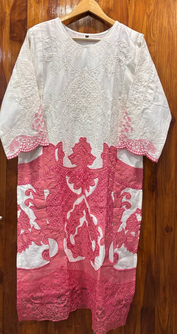 White Blush Pink MARIAB Embroidered Cotton Suit Set
