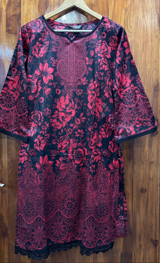 Lawn Suit Set – Red Black