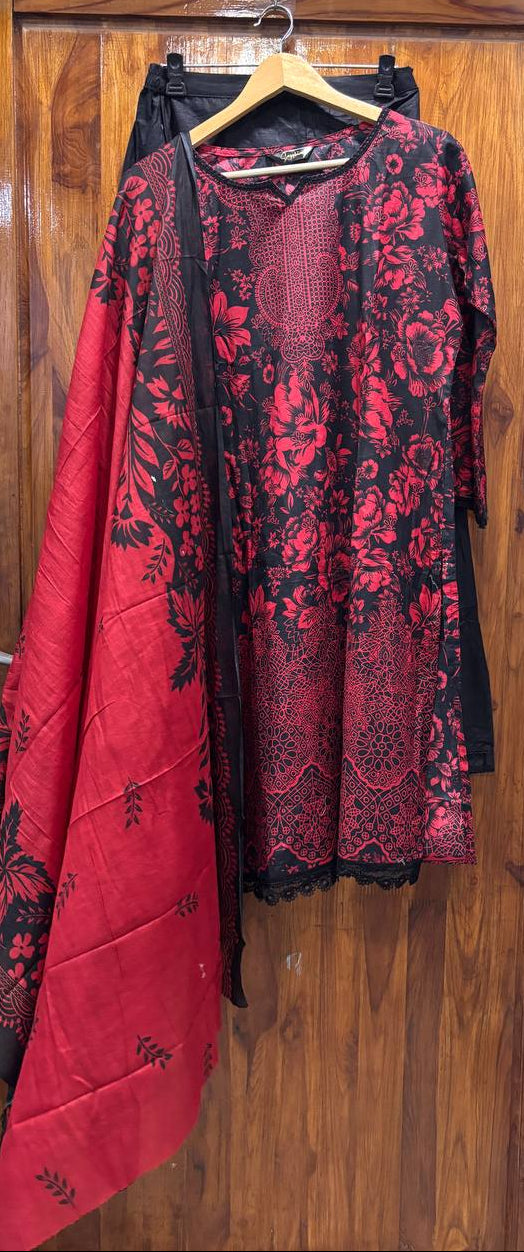 Lawn Suit Set – Red Black
