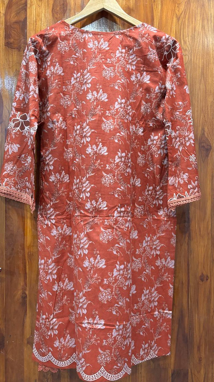 Lawn Suit Set – Rust Brown Floral