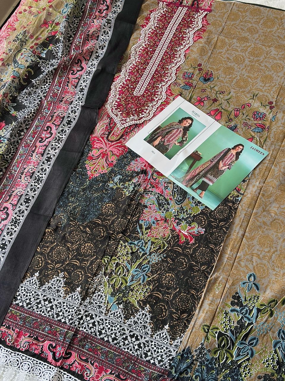 Mehroon Black Embroidered Unstitched Lawn Suit Set